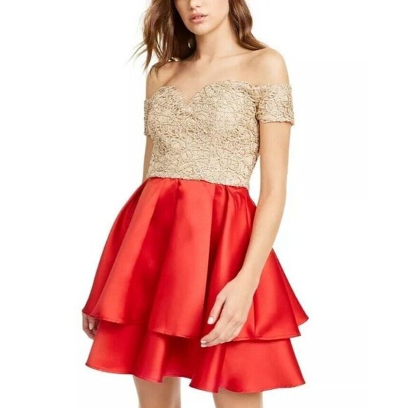 NWT B. Darlin Gold Lace Red A-Line Dress $79 - Picture 2 of 7